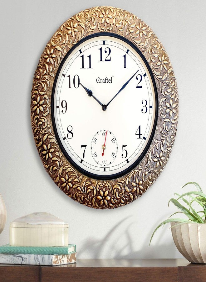 Craftel Brass Embossed Wall Clock Decorative Round Clock for Living Room Home and Office (18 x 18 inch, Antique Gold) Analog - Image 5